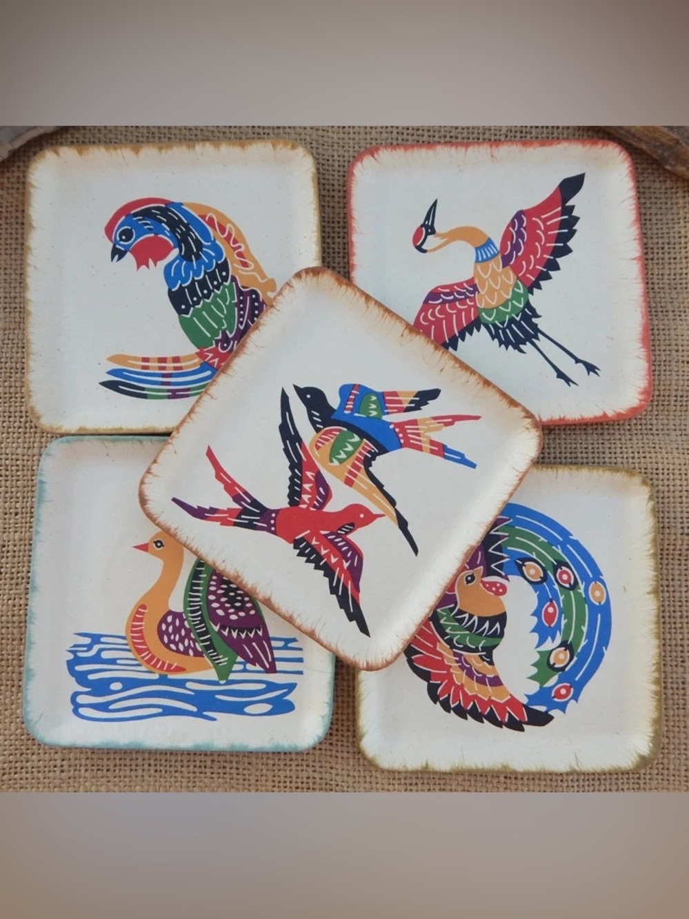 Ryuku Bingata Japanese Fuga
Paper Coasters Colorful Folk Art Birds